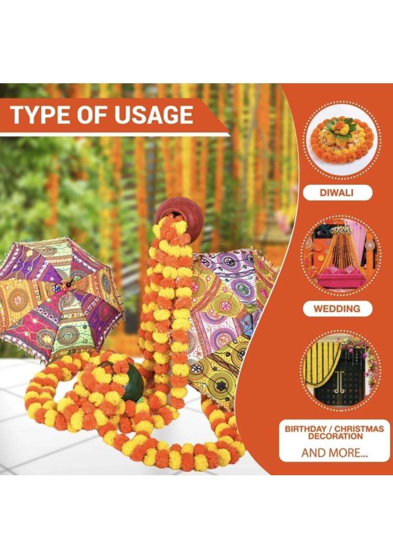Decorhacks Artificial Fluffy Marigold Flower Reusable Garland for Home Office Puja Wedding 5Ft - Indya