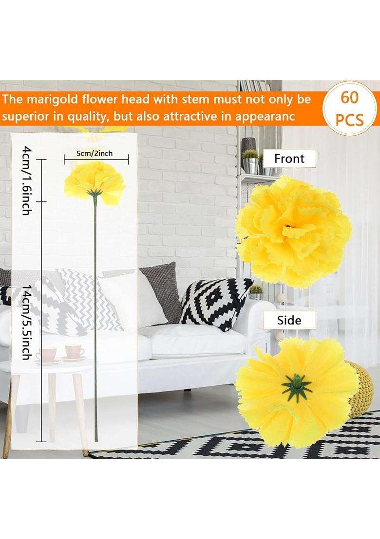 Tboxbo Artificial Marigold Flower Heads Bulk Bunch Fake Halloween with Stems for Party Birthday Diwali - Indya