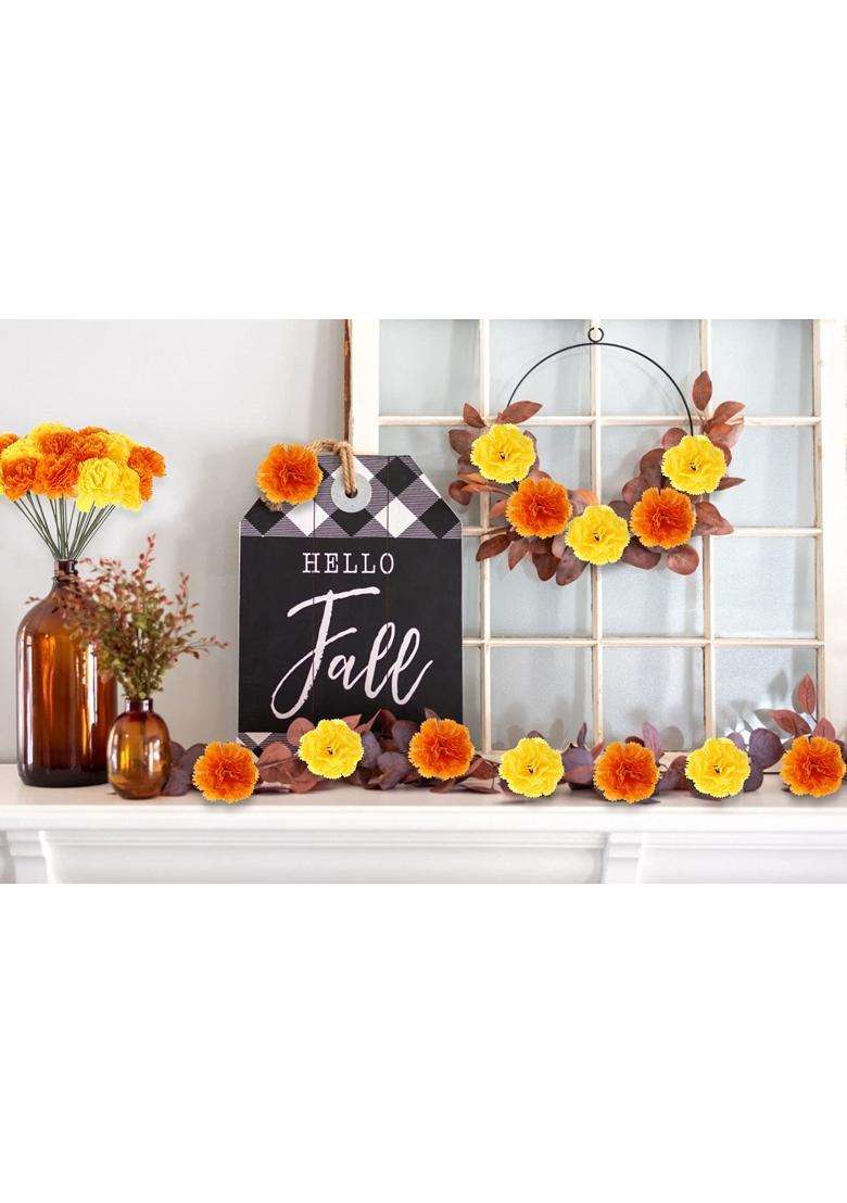 Tboxbo Artificial Marigold Flower Heads Bulk Bunch Fake Halloween with Stems for Party Birthday Diwali - Indya