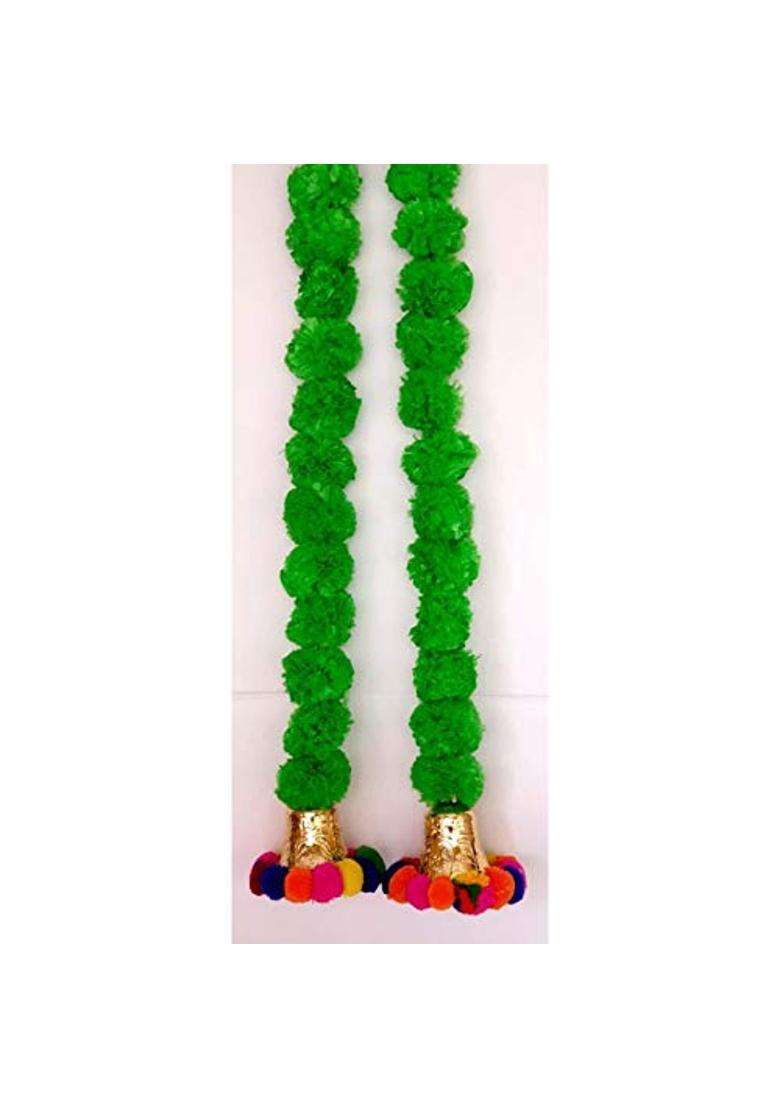 Prahll Artificial Marigold Flower Garlands Hanging Toran for Door and Wall with 3 Inch Golden Bell Pack of 2 - Indya