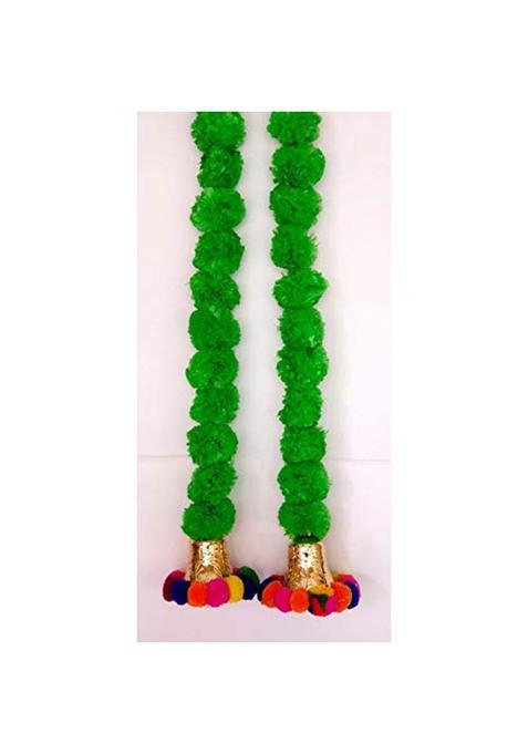 Prahll Artificial Marigold Flower Garlands Hanging Toran for Door and Wall with 3 Inch Golden Bell Pack of 2