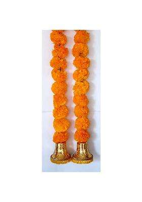Prahll Artificial Marigold Flower Garlands Hanging Toran for Door and Wall with 3 Inch Golden Bell Pack of 6
