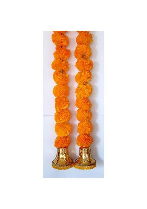 Prahll Artificial Marigold Flower Garlands Hanging Toran for Door and Wall with 3 Inch Golden Bell Pack of 6