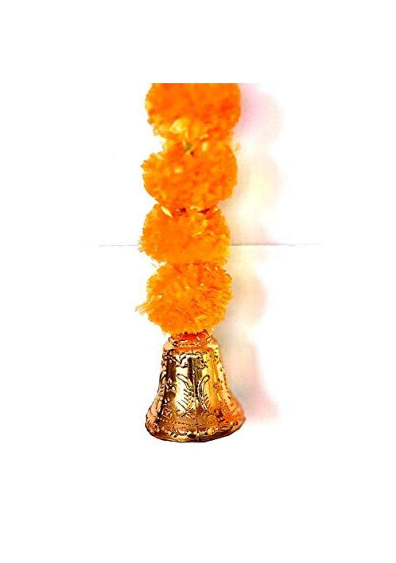 Prahll Artificial Marigold Flower Garlands Hanging Toran for Door N Wall with 3 INCH Golden Bell Light Orange - Indya