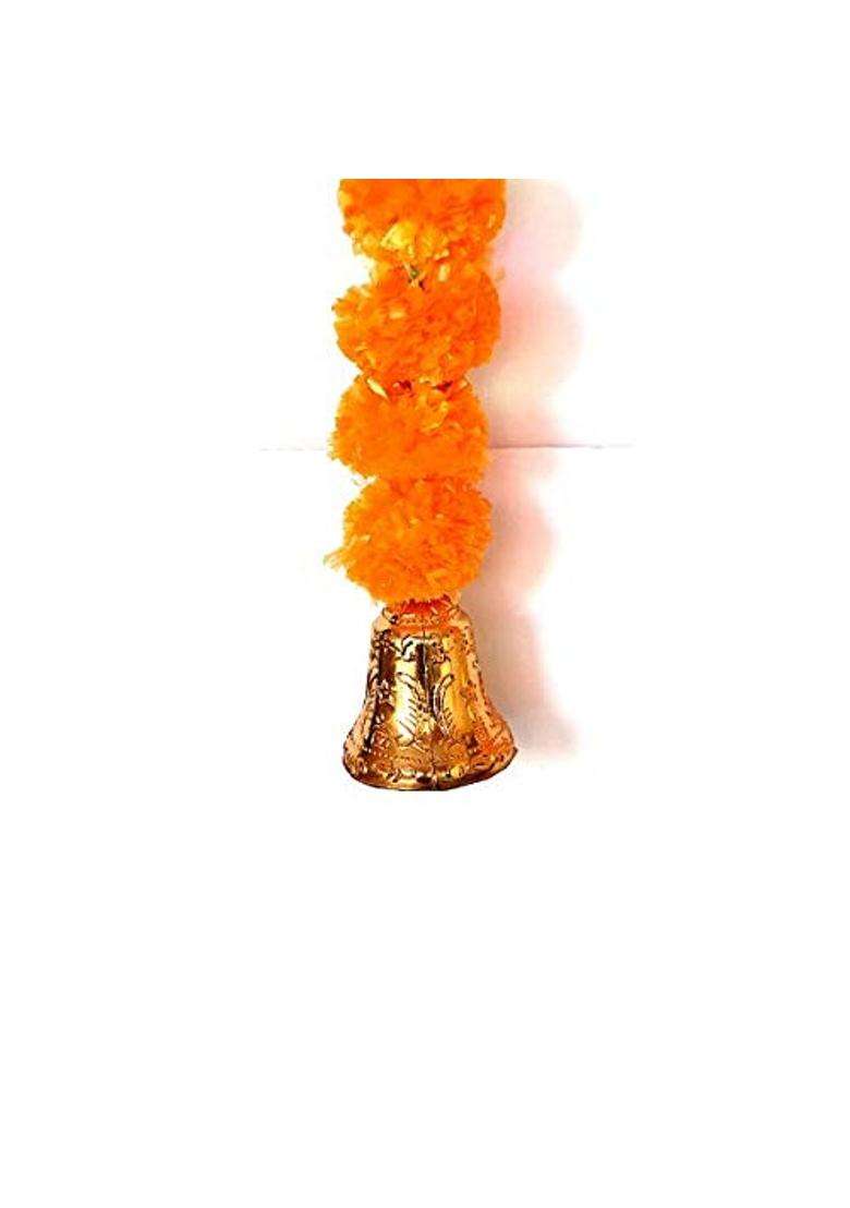 Prahll Artificial Marigold Flower Garlands Hanging Toran for Door N Wall with 3 INCH Golden Bell Light Orange - Indya