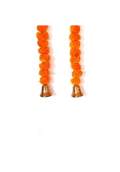 Prahll Artificial Marigold Flower Garlands Hanging Toran for Door N Wall with 3 INCH Golden Bell Light Orange