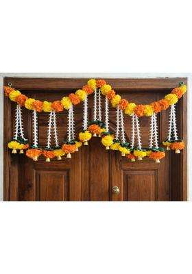 Sellplus Artificial Marigold Flower with Bell Bandhanwar Door Decoration Wedding Haldi Party Decor Diwali