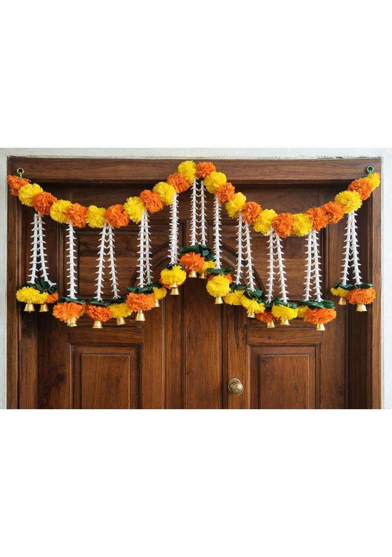 Sellplus Artificial Marigold Flower with Bell Bandhanwar Door Decoration Wedding Haldi Party Decor Diwali - Indya