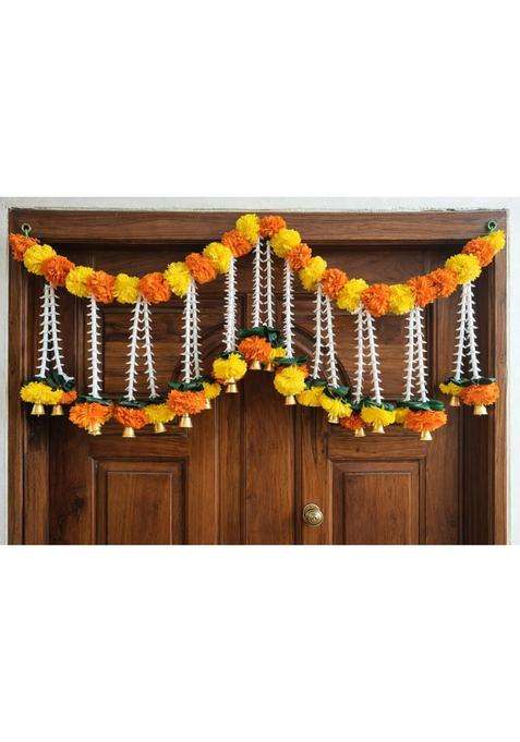 Sellplus Artificial Marigold Flower with Bell Bandhanwar Door Decoration Wedding Haldi Party Decor Diwali