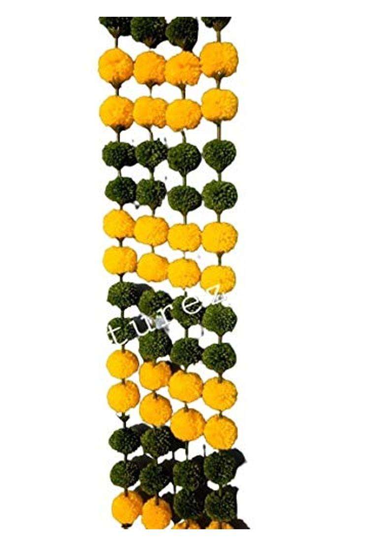 Futurez Key Woollen Handmade Artificial Orange Marigold Flower Garlands 5 Feet Long Each Pack of 4 - Indya