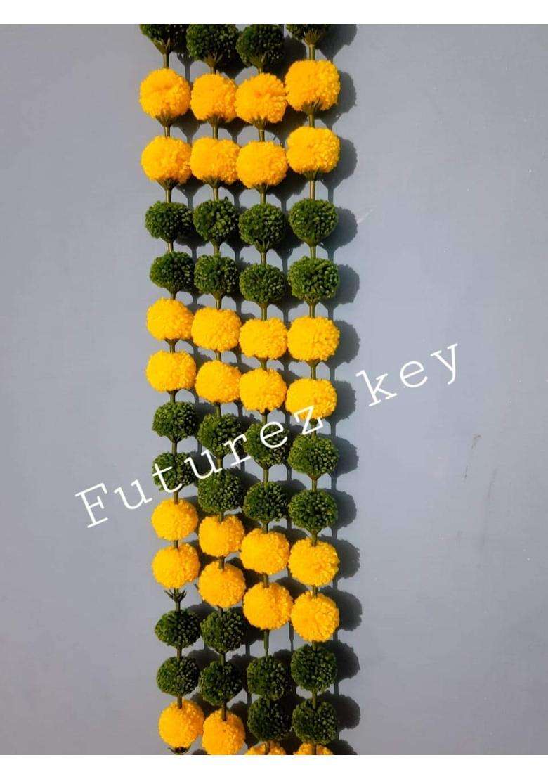 Futurez Key Woollen Handmade Artificial Orange Marigold Flower Garlands 5 Feet Long Each Pack of 4 - Indya