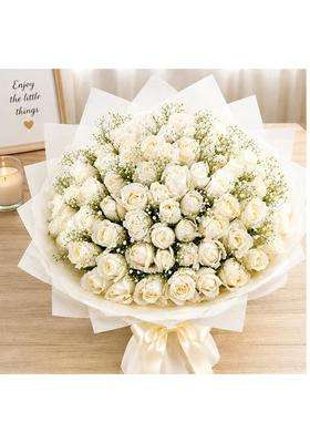 Florist Collection Artificial Flowers Bouquet Handmade White Floral Bouquet with Seasonal Fillers and Paper