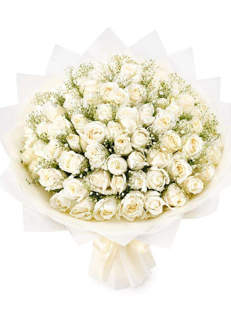 Florist Collection Artificial Flowers Bouquet Handmade White Floral Bouquet with Seasonal Fillers and Paper - Indya