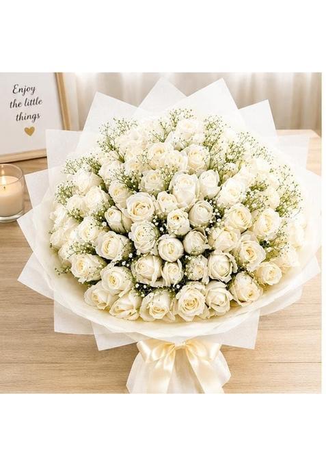 Florist Collection Artificial Flowers Bouquet Handmade White Floral Bouquet with Seasonal Fillers and Paper