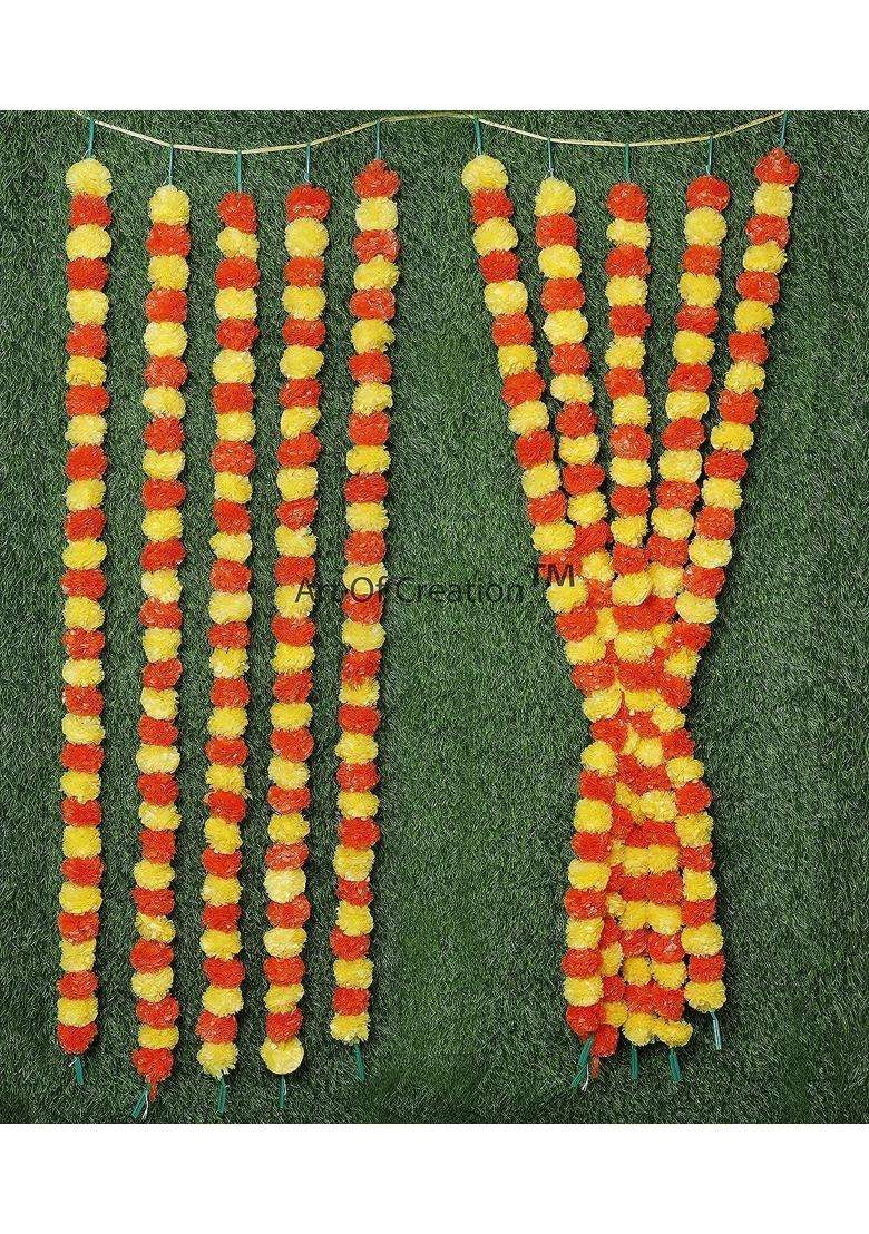 Art of Creation Artificial Marigold Garland Multi Flower Phool Mala Toran for Home Temple Decoration Pack of 30 - Indya
