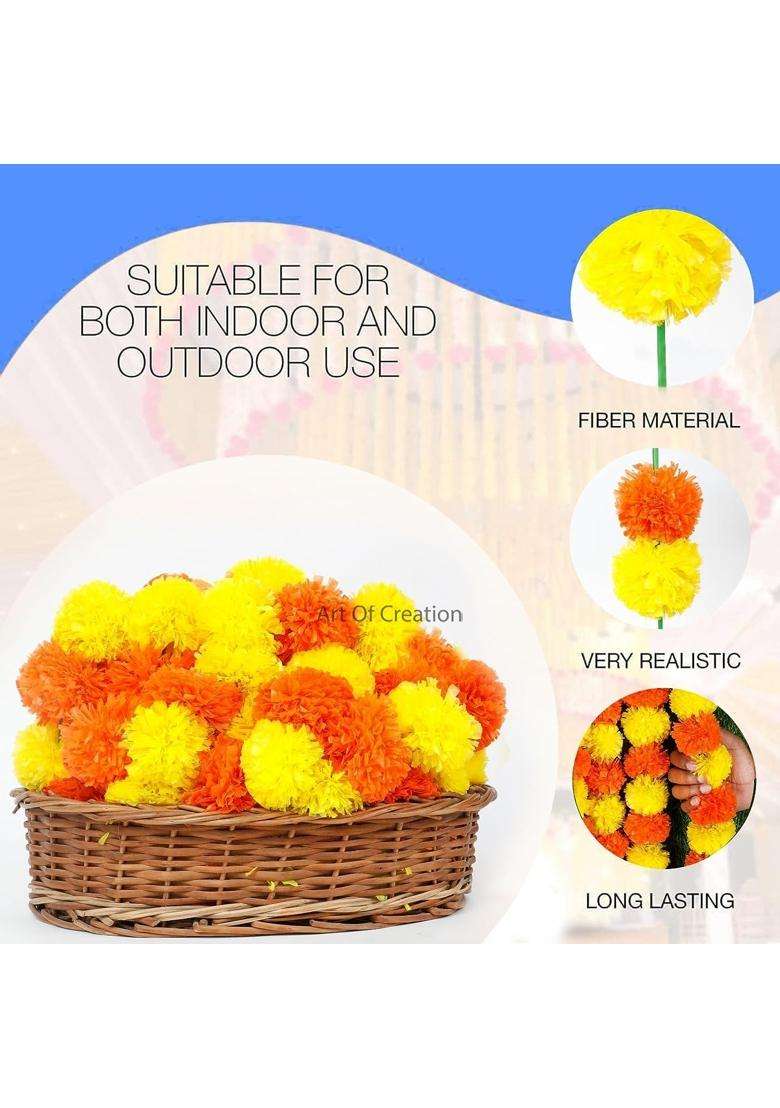 Art of Creation Artificial Marigold Garland Multi Flower Phool Mala Toran for Home Temple Decoration Pack of 30 - Indya