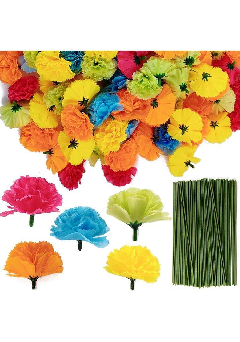 Royhoo 50Pcs Marigold Flower Heads Colorful Artificial Flowers for DIY Marigold Garland Diwali Day of the Dead - Indya