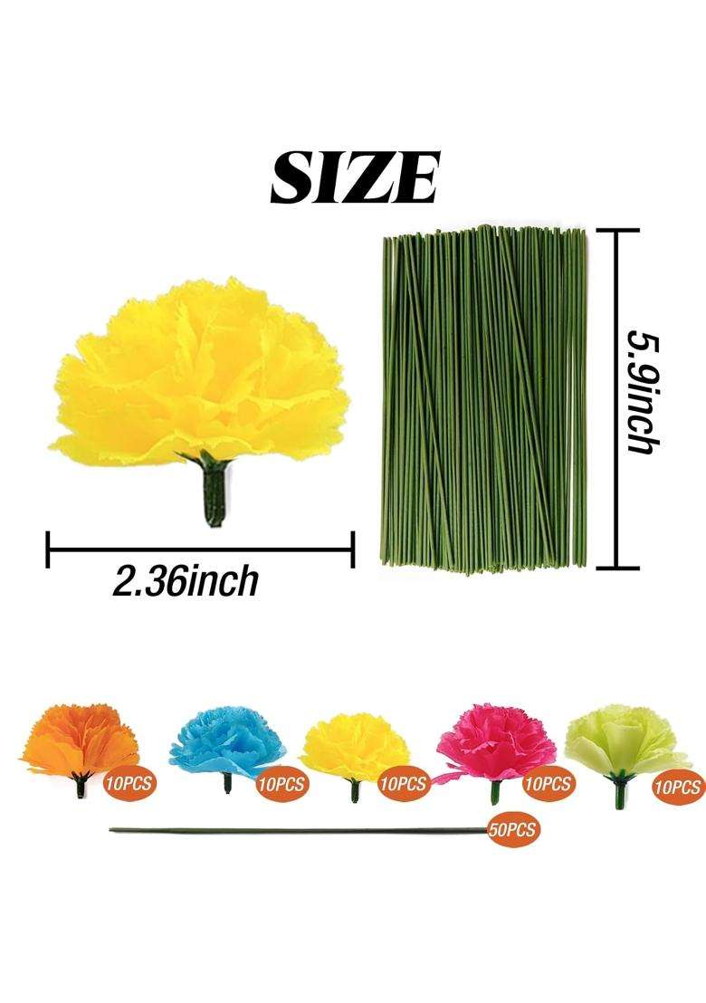 Royhoo 50Pcs Marigold Flower Heads Colorful Artificial Flowers for DIY Marigold Garland Diwali Day of the Dead - Indya
