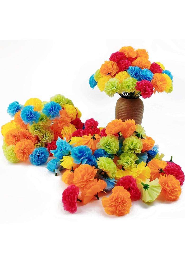 Royhoo 50Pcs Marigold Flower Heads Colorful Artificial Flowers for DIY Marigold Garland Diwali Day of the Dead - Indya