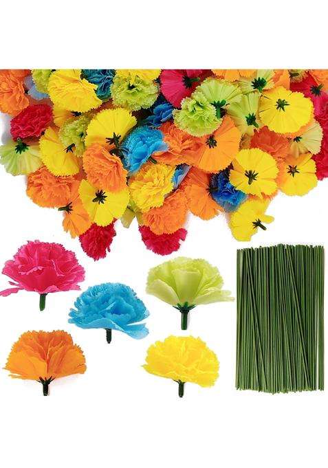 Royhoo 50Pcs Marigold Flower Heads Colorful Artificial Flowers for DIY Marigold Garland Diwali Day of the Dead