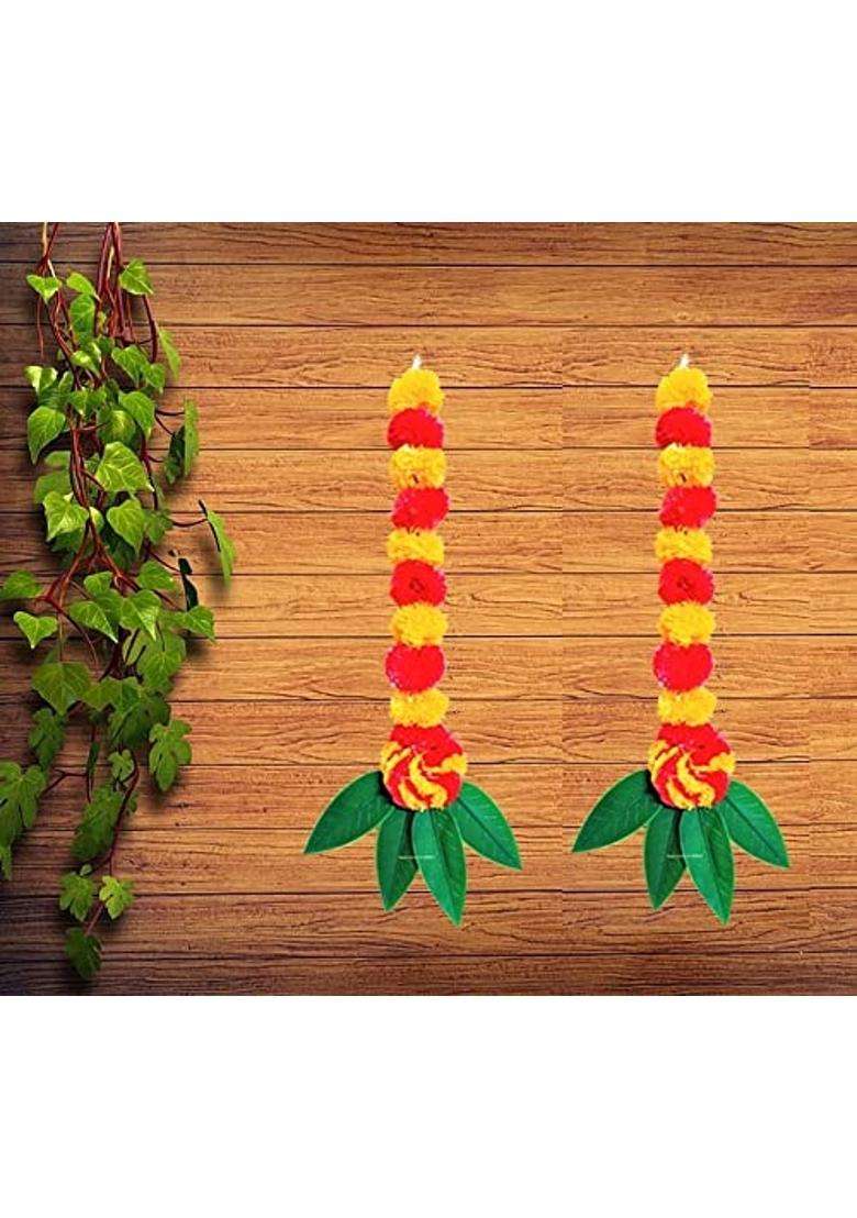 Sphinx Artificial Marigold Fluffy Flowers and Mango Leaves Garlands for Home Decoration Wall Decorations - Indya
