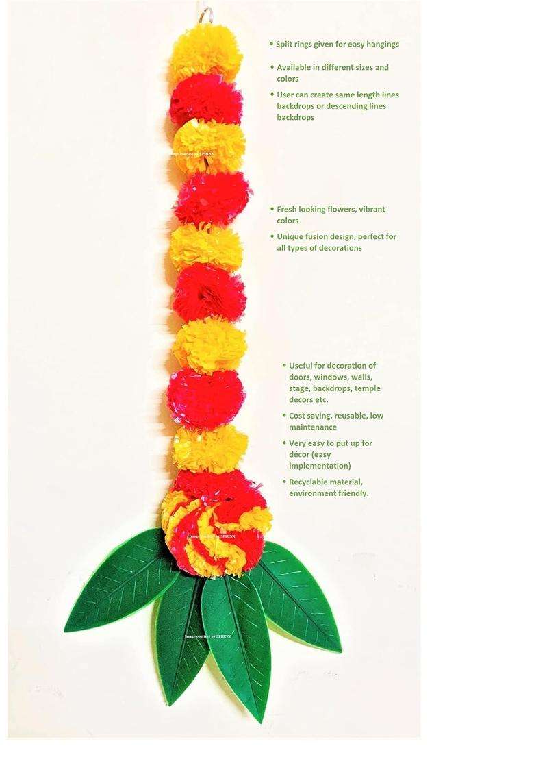 Sphinx Artificial Marigold Fluffy Flowers and Mango Leaves Garlands for Home Decoration Wall Decorations - Indya