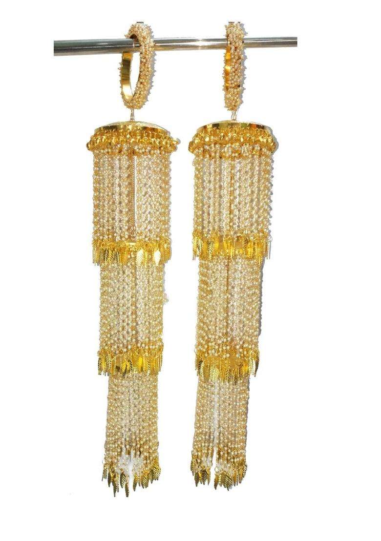 Brass with Pearls Bridal Kalire Attached with Pearl Bangles for Women Multicolour - Indya