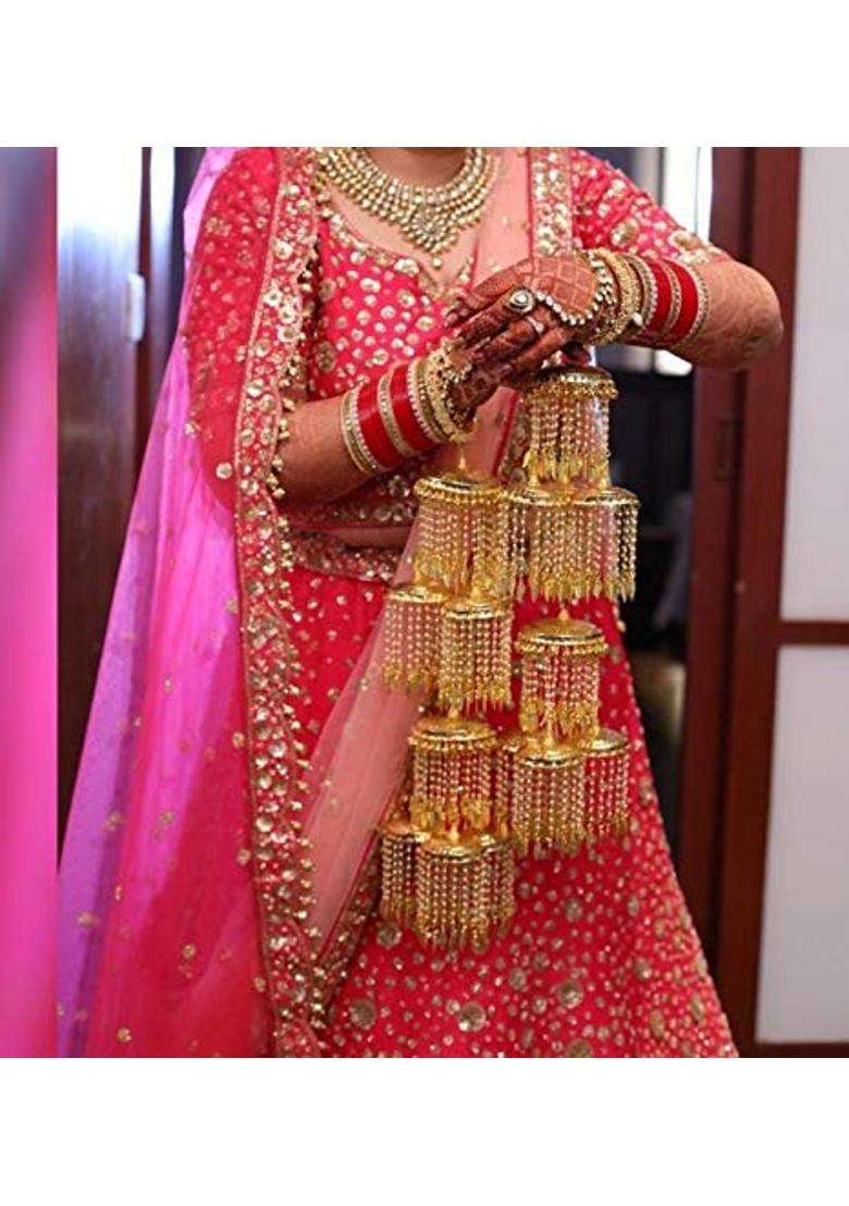 Red RKM Collections Kalire Fancy Pearl Kalire Attached with Pearl Bangles Size 2 Point 4 - Indya