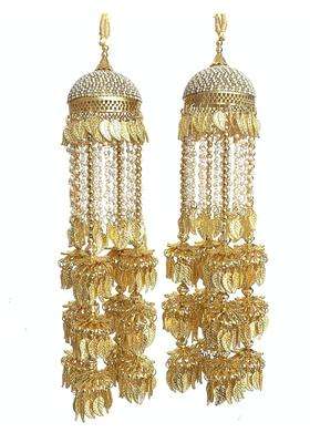 Darshan LAL and SONS Golden Metal Kaleera Kalira with Long Pearl Chain and Leaf Design for Girls