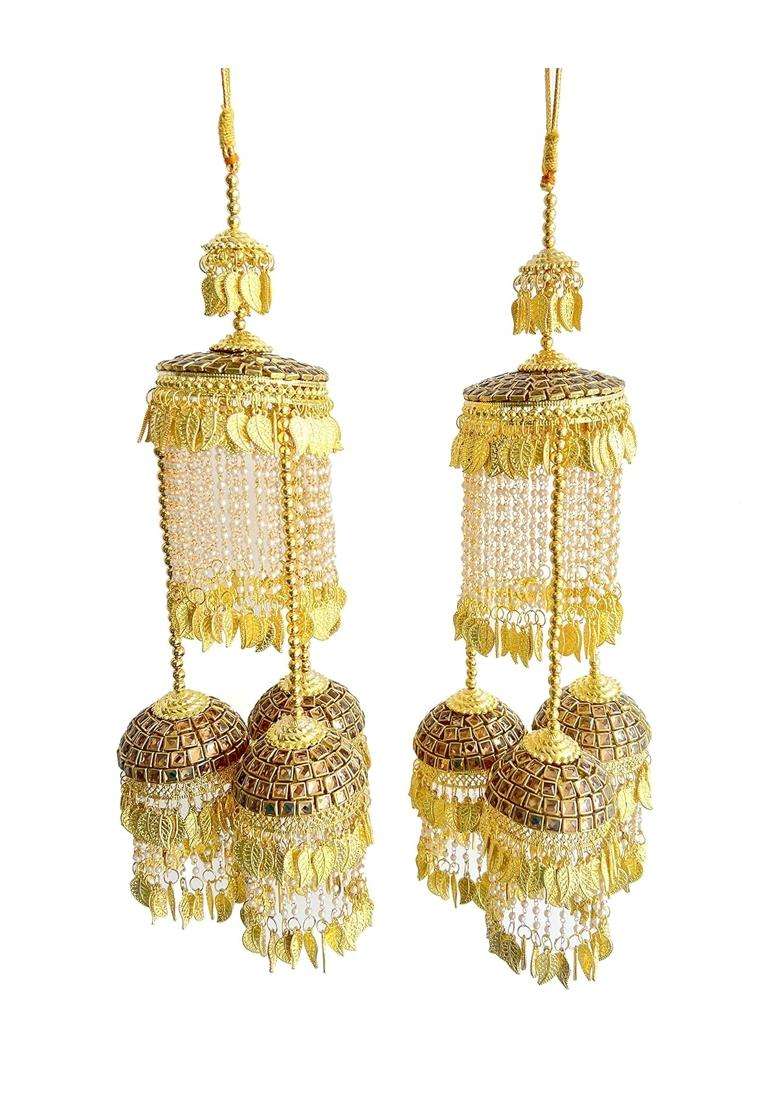 R K M Collections Golden Fancy Pearl Kalire with Kundan Work Attatched with Adjustable Dorri - Indya
