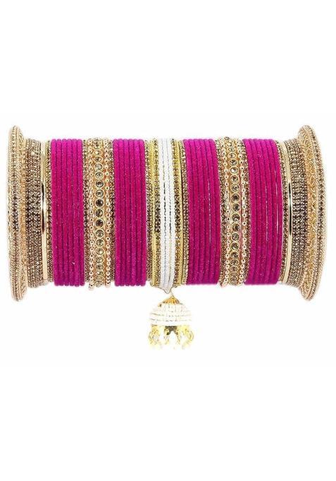Bangleskart Magenta Non Precious Metal with Base Metal and Zircon Gemstone with Pearls Studded Glossy Finished