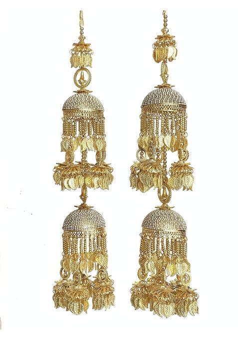 Darshan LAL and SONS Golden Metal Kaleera Kalira with Long Pearl Chain and Leaf Design for Girls