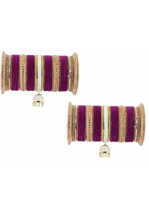 NMII Purple Non Precious Metal with Base Metal and Zircon Gemstone with Pearls Studded Glossy Finished Kaleere