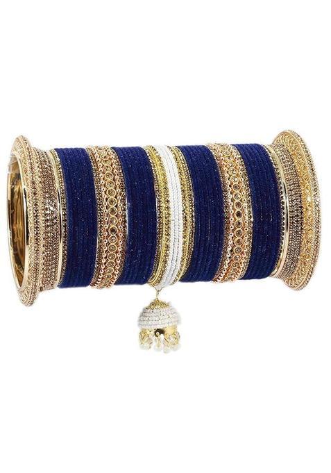 Bangleskart Blue Non Precious Metal with Base Metal and Zircon Gemstone with Pearls Studded Glossy Finished