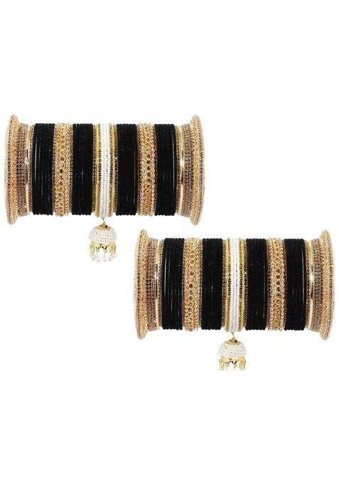 Zulka Black Non Precious Metal with Base Metal and Zircon Gemstone with Pearls Studded Glossy Finished Kaleere