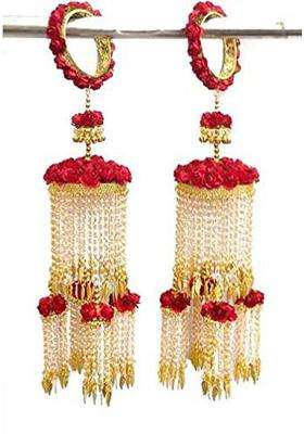 Khandelwalimpex Brass with Pearl Floral Kalire Set for Women Gold Red