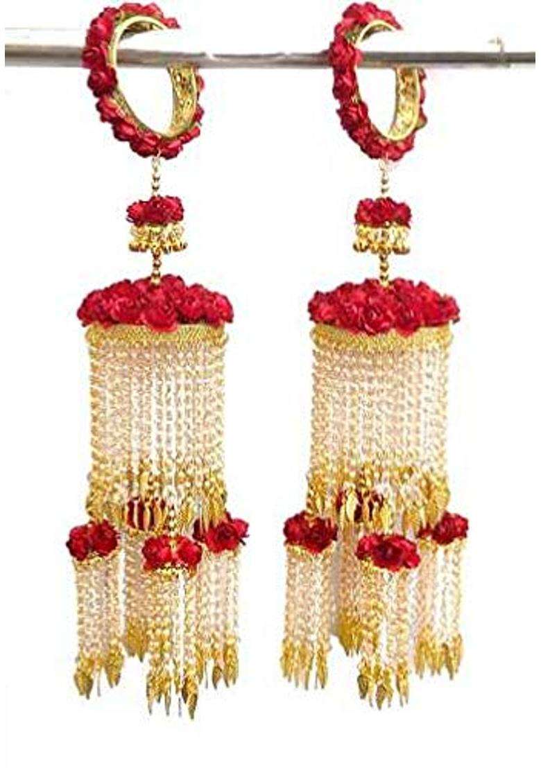 Khandelwalimpex Brass with Pearl Floral Kalire Set for Women Gold Red - Indya