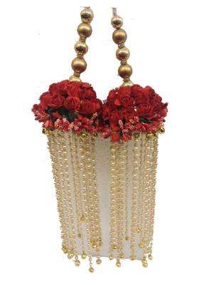 J Tushar Womens Fancy Floral Elegant Pearls Hangings Red Flower Kaleera Shera003 Multicolour Free Size