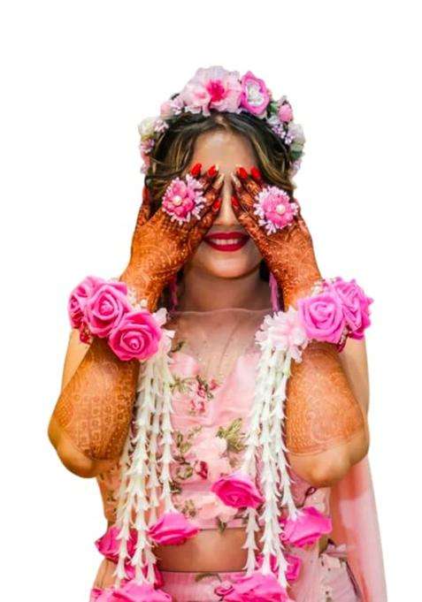 CIYA PLUS Rose Flower Kalira Bracelet with Tiara and Finger Rings Adjustable Jewelry Set for Women and Girls
