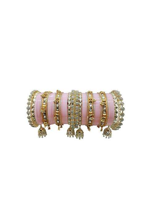 Pink AMA Creations Bridal Chura Set for Women Designer Kundan Stone Bangles Set with Jhumka Latkan