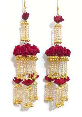 RKM Kalire Maroon Metal and Brass Pearl Kaleere with Flowers for Women Maroon
