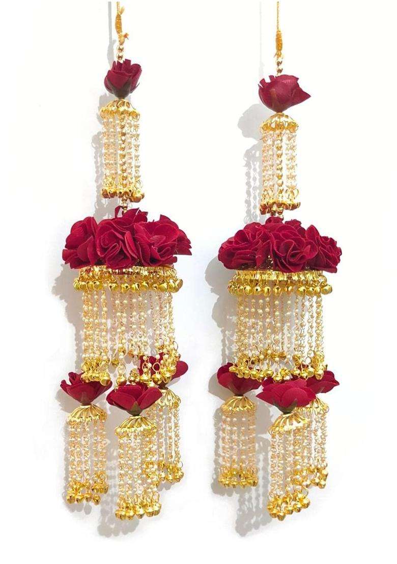 RKM Kalire Maroon Metal and Brass Pearl Kaleere with Flowers for Women Maroon - Indya