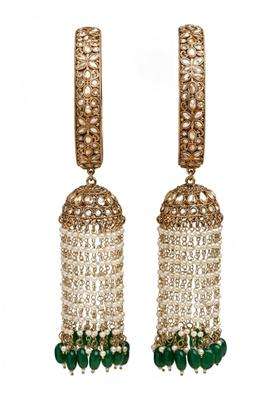 Karatcart Antique Gold Plated Kundan and Green Bead Bridal Kaleere Style Bangles for Women