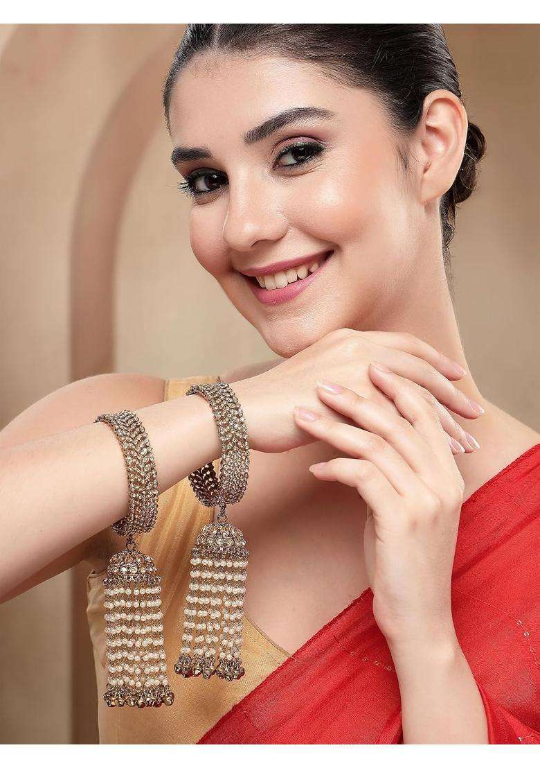 Karatcart Elegant Antique Gold Plated Bridal Kaleere Style Bangles for Women - Indya
