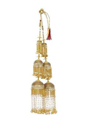 Adwitiya Collection Gold Plated Pearls and Leaf Handcrafted Beautiful Bridal 3 Layered Wedding Kaleeras