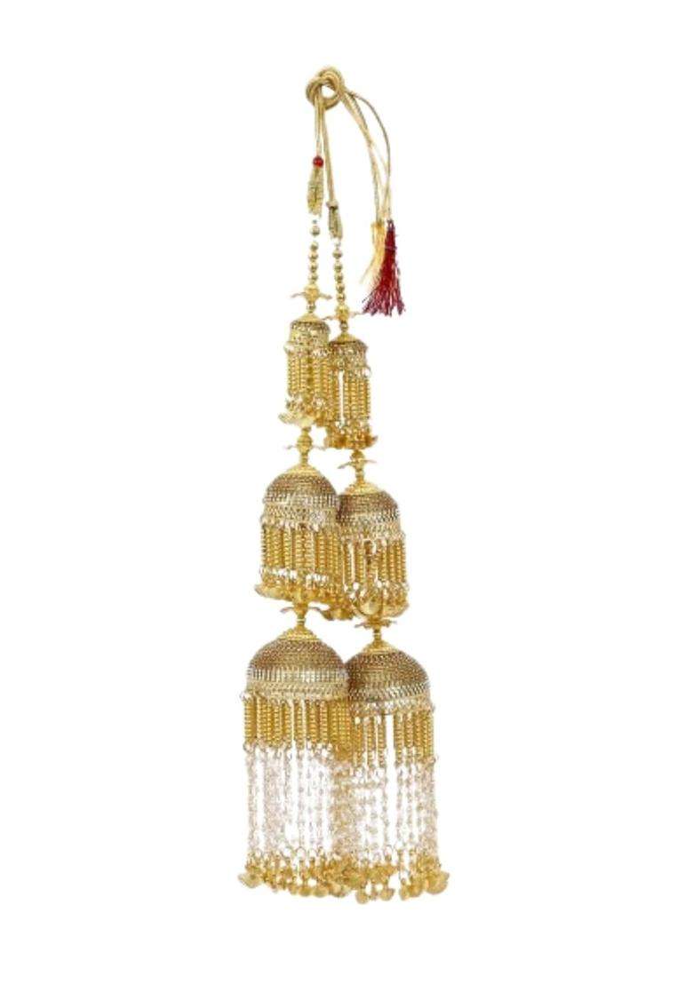 Adwitiya Collection Gold Plated Pearls and Leaf Handcrafted Beautiful Bridal 3 Layered Wedding Kaleeras - Indya