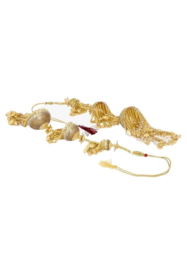Adwitiya Collection Gold Plated Pearls and Leaf Handcrafted Beautiful Bridal 3 Layered Wedding Kaleeras - Indya