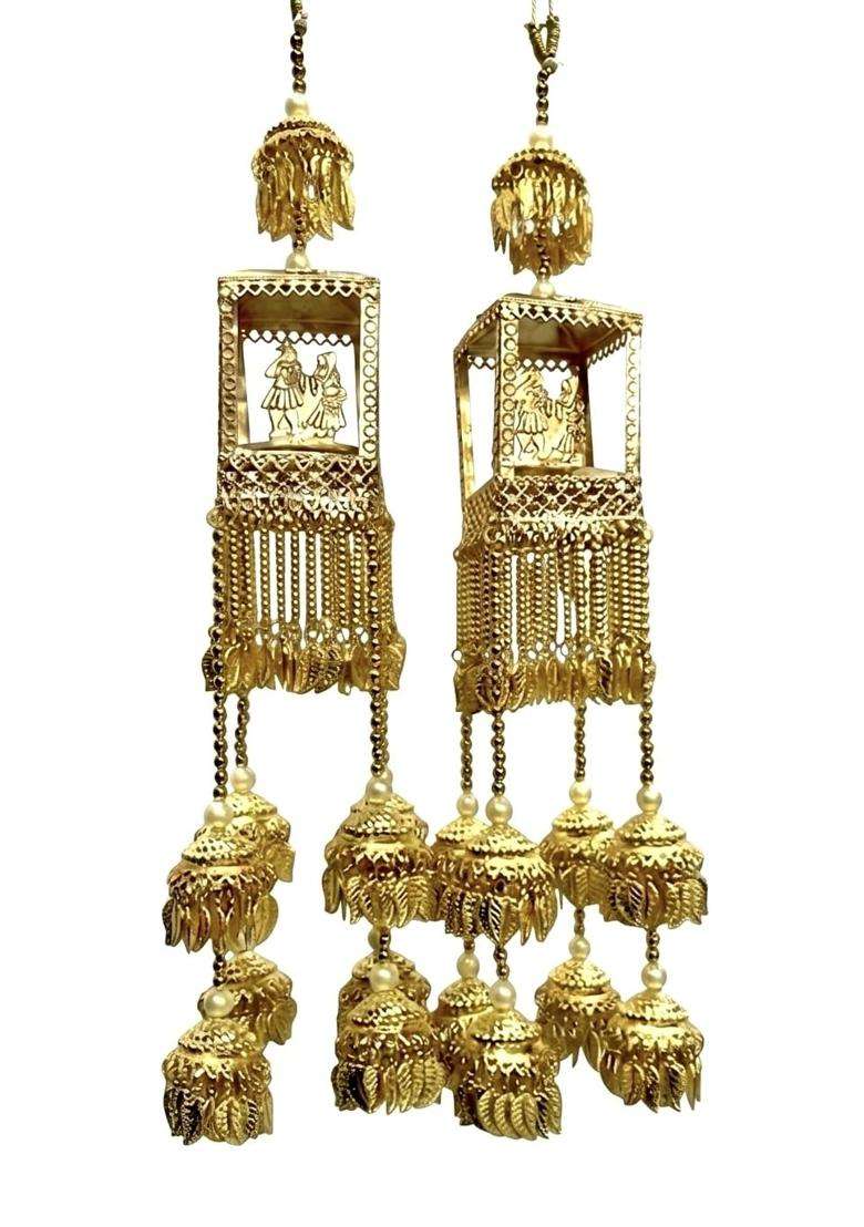 R K M Collections Brass Bridal Kalire for Girls Gold and Off White Traditional Indian Pearl Beaded Chain - Indya