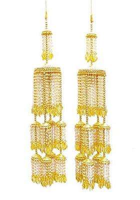 RKM Collections Golden Non Precious Metal Pearl Kalire with Jhumkis Attached with Adjustable Dori for Women