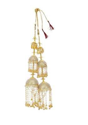 Adwitiya Collection Gold Plated Pearls and Leaf Handcrafted Beautiful Bridal 3 Layered Kaleeras